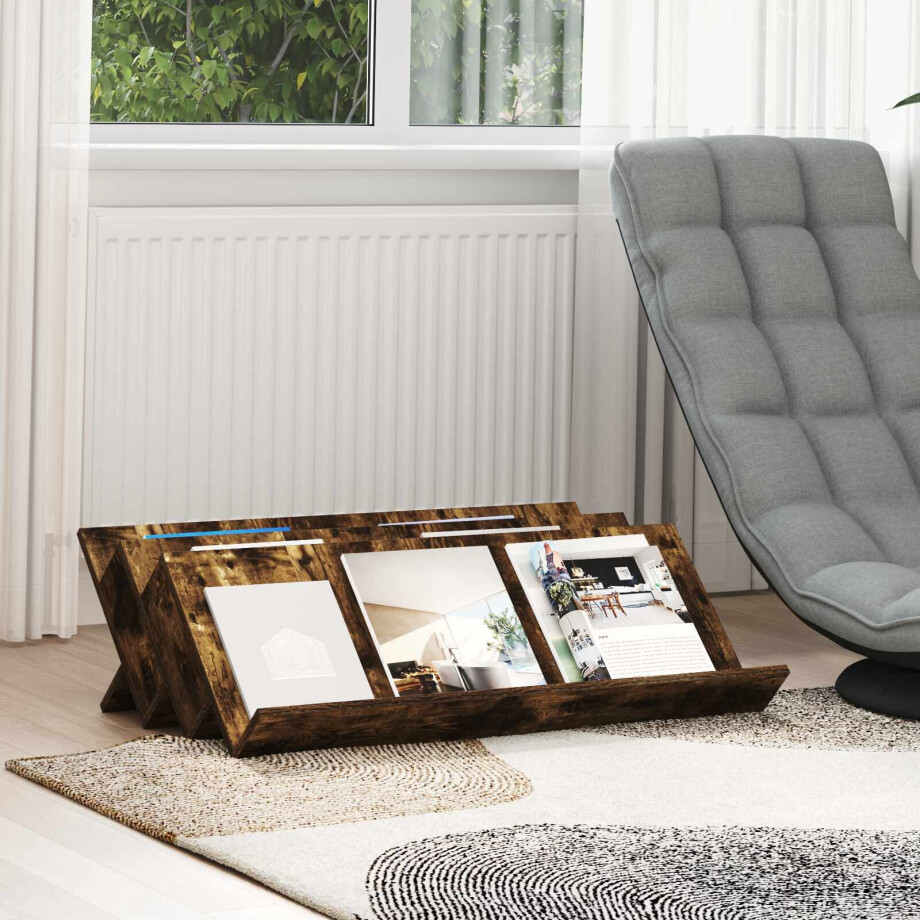 vidaXL Tijdschrift Rek Gerookt eiken 90 x 53 x 28,5 cm Bewerkt hout afbeelding 1