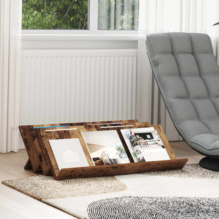 vidaXL Tijdschrift Rek Oudhout 90 x 53 x 28,5 cm Bewerkt hout afbeelding 1