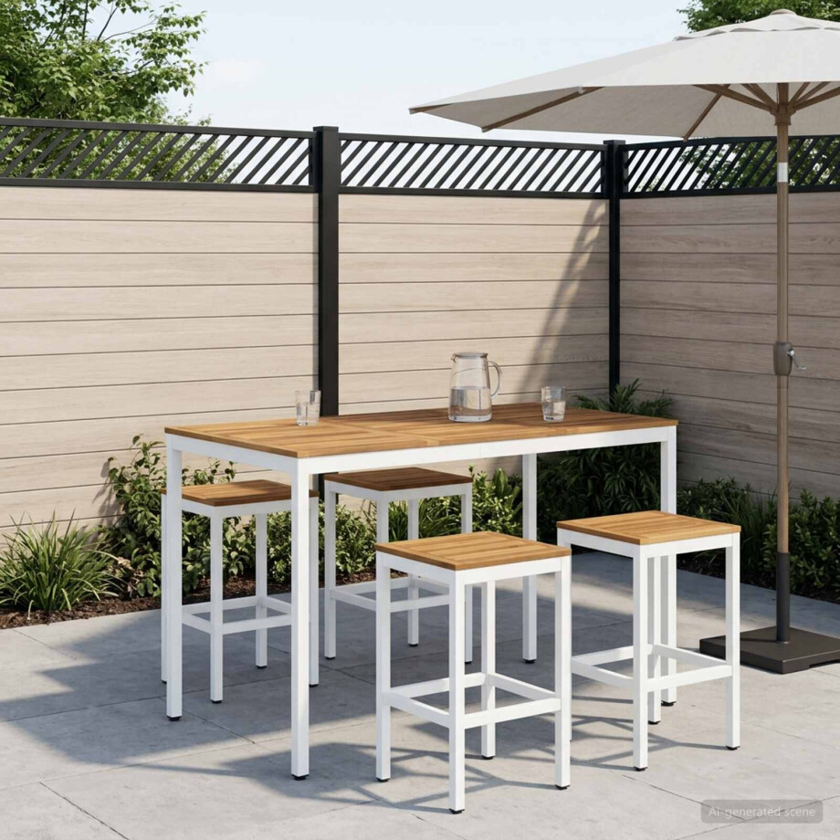 vidaXL Tuinbar Tafel Wit 141 x 80,5 x 105 cm Massief Acaciahout afbeelding 1