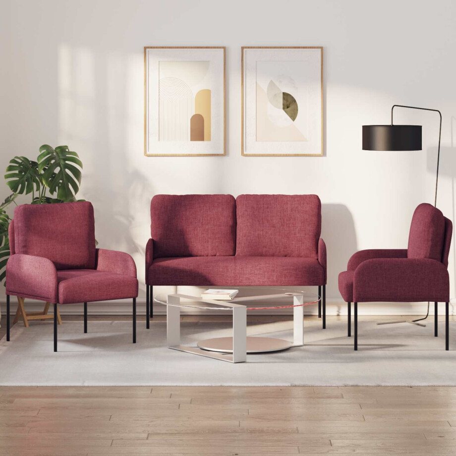 vidaXL Sofa-Sets met kussen 3 pcs Wijnrood 115 x 56 x 80 cm Multiplex vidaXL Sofa-Sets met kussen 3 pcs Wijnrood 115 x 56 x 80 cm Multiplex afbeelding 1