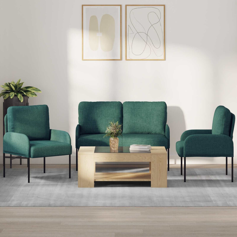 vidaXL Sofa-Sets 3 pcs Donkergroen 115 x 56 x 80 cm Multiplex afbeelding 1