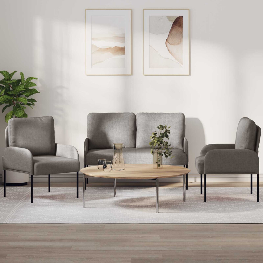 vidaXL Sofa-Sets met kussen 3 pcs Taupe 115 x 56 x 80 cm Multiplex afbeelding 1