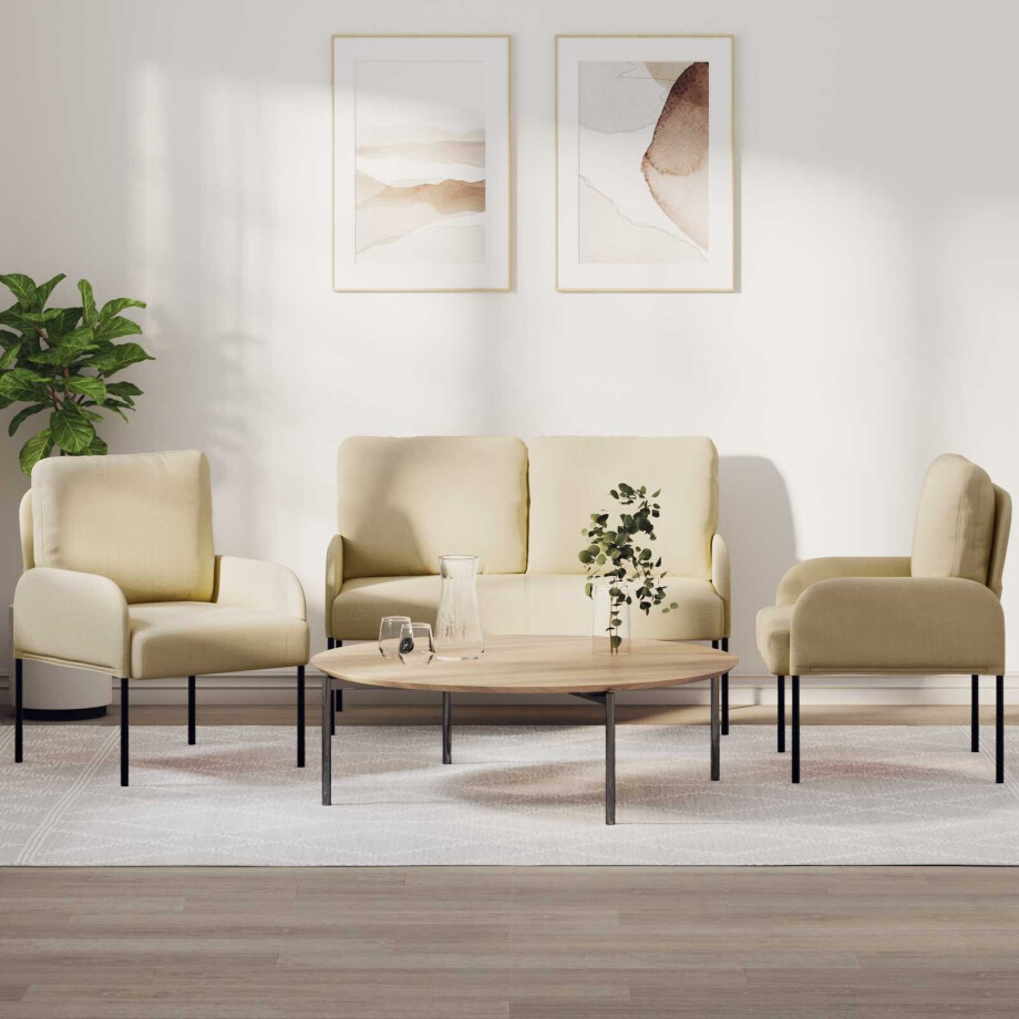vidaXL Sofa-Sets met kussen 3 pcs Crème 115 x 56 x 80 cm Multiplex afbeelding 1