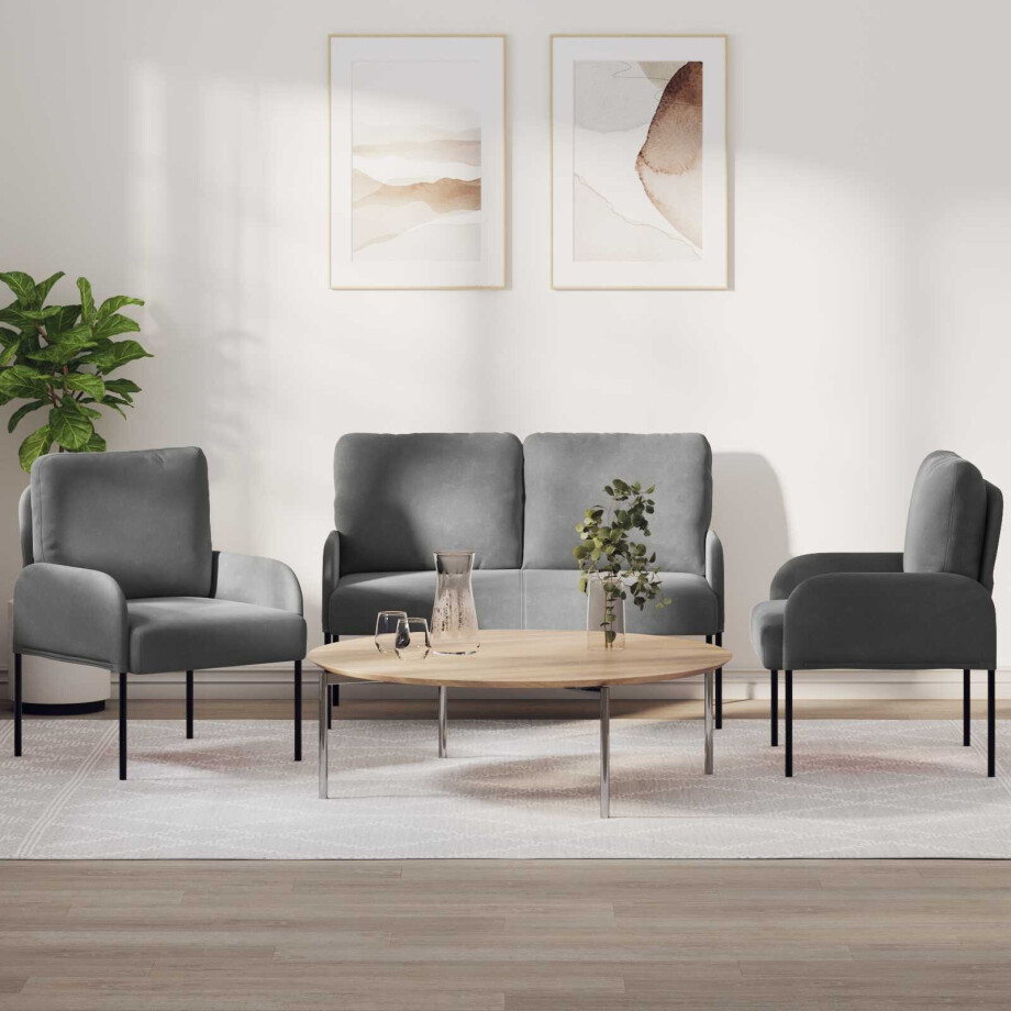 vidaXL Sofa-Sets 3 pcs Donkergrijs 115 x 56 x 80 cm Multiplex vidaXL Sofa-Sets 3 pcs Donkergrijs 115 x 56 x 80 cm Multiplex afbeelding 1