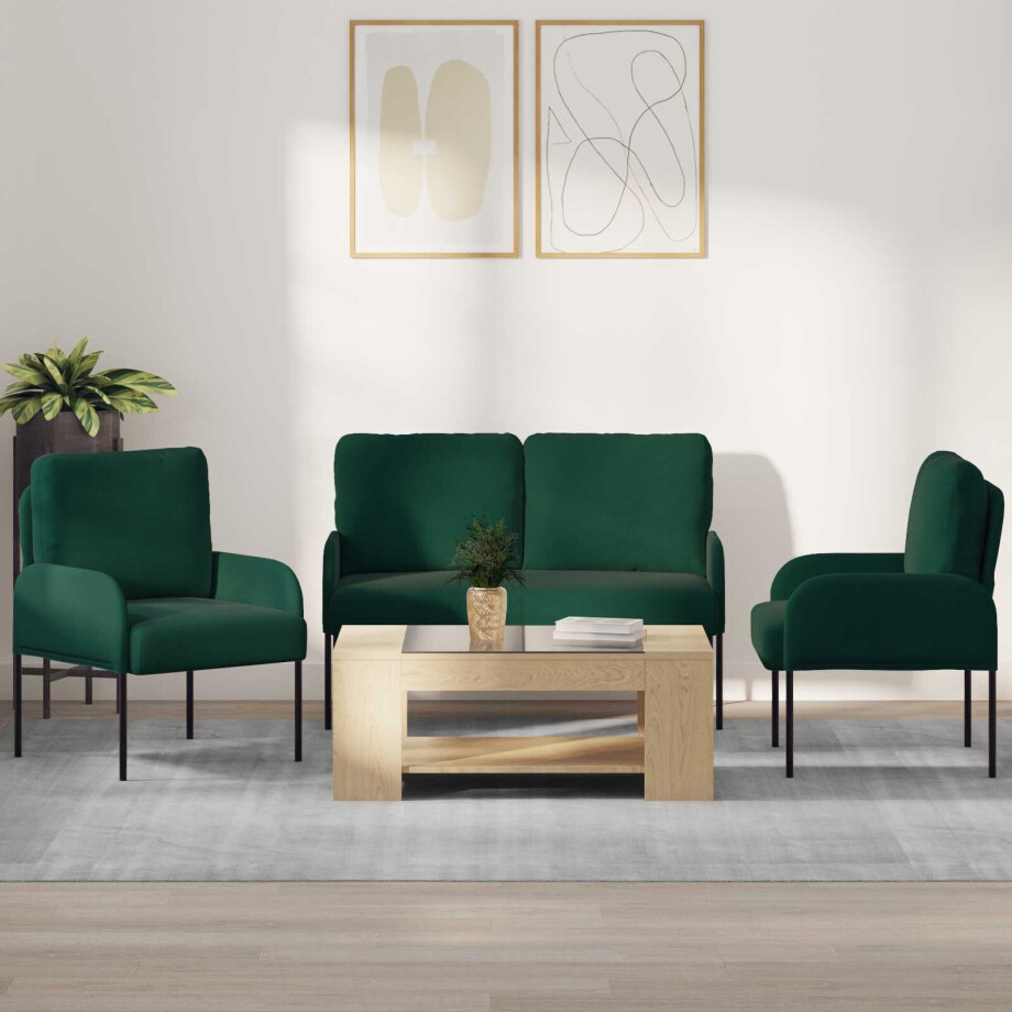 vidaXL Sofa-Sets 3 pcs Donkergroen 115 x 56 x 80 cm Multiplex afbeelding 1