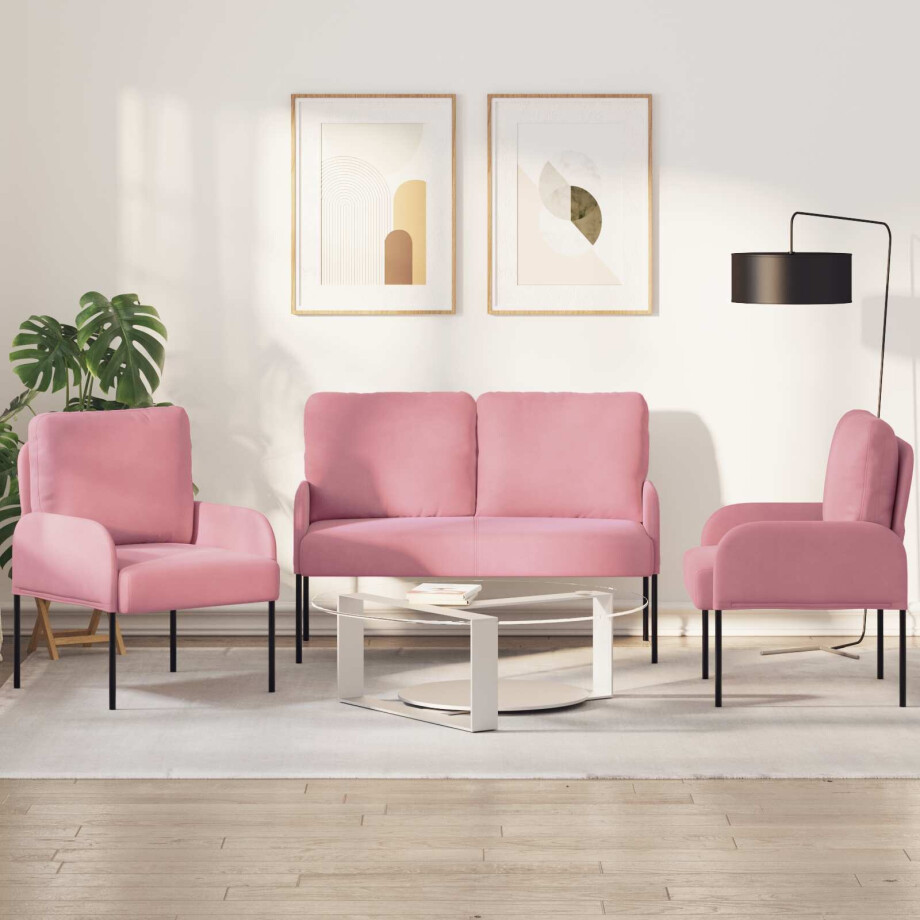 vidaXL Sofa-Sets met kussen 3 pcs Roze 115 x 56 x 80 cm Multiplex afbeelding 1