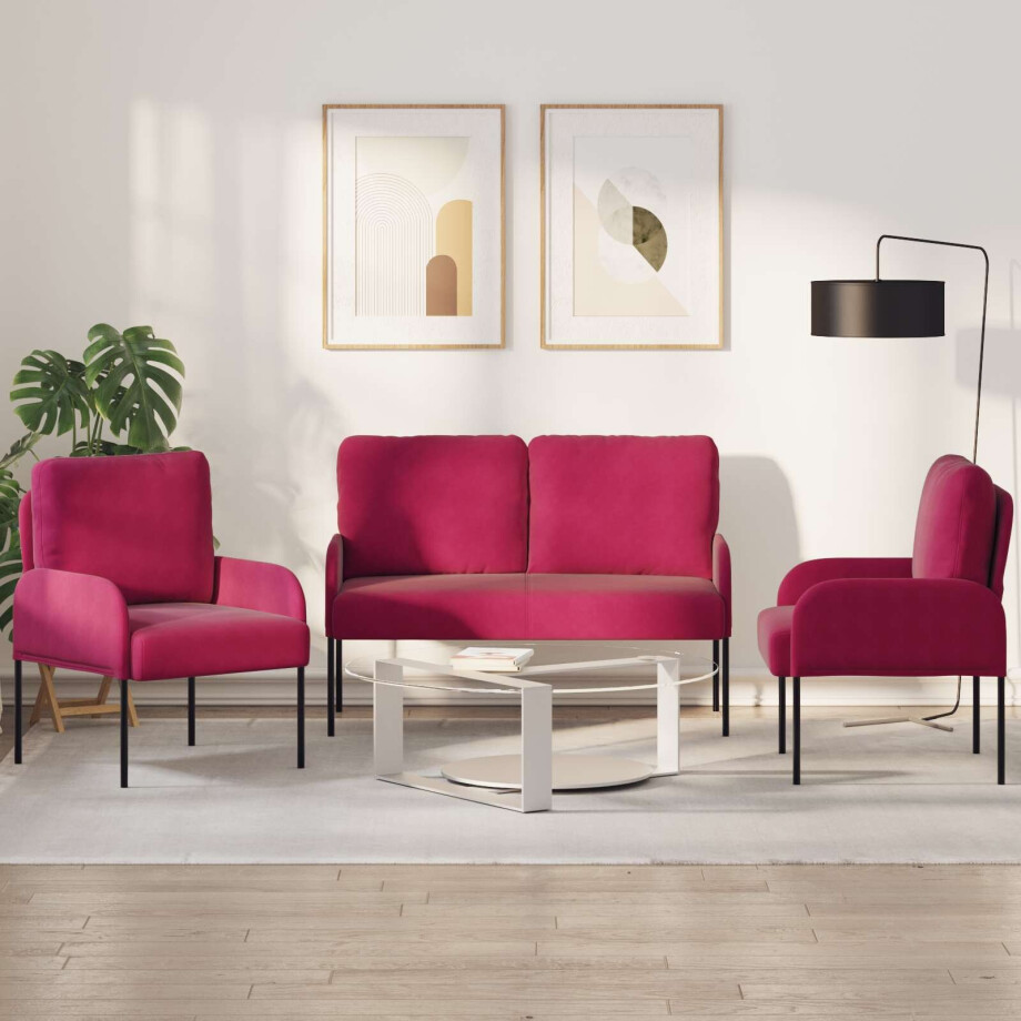 vidaXL Sofa-Sets met kussen 3 pcs Wijnrood 115 x 56 x 80 cm Multiplex vidaXL Sofa-Sets met kussen 3 pcs Wijnrood 115 x 56 x 80 cm Multiplex afbeelding 1