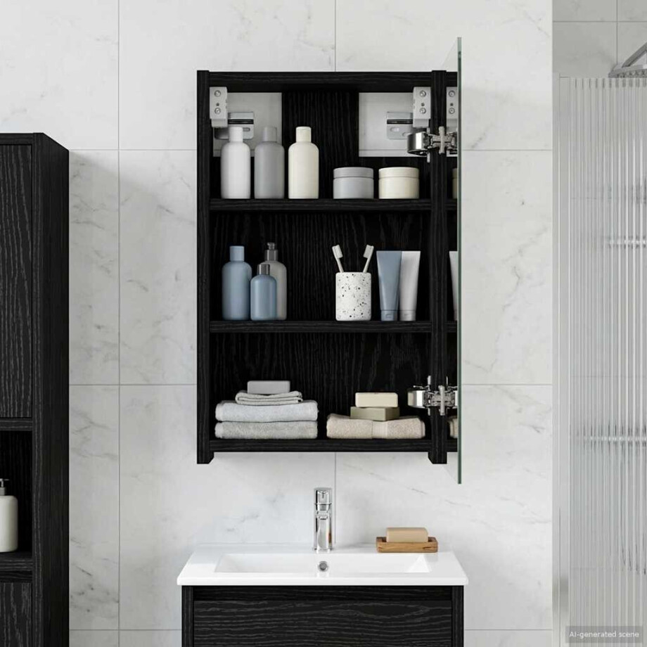 vidaXL Badkamer spiegelkast Zwart Eiken 30 x 10,5 x 50 cm Bewerkt hout vidaXL Badkamer spiegelkast Zwart Eiken 30 x 10,5 x 50 cm Bewerkt hout afbeelding 1