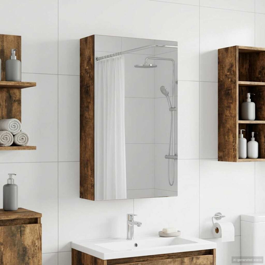 vidaXL Badkamer spiegelkast met plank Gerookt eiken 30 x 10,5 x 50 cm vidaXL Badkamer spiegelkast met plank Gerookt eiken 30 x 10,5 x 50 cm afbeelding 1
