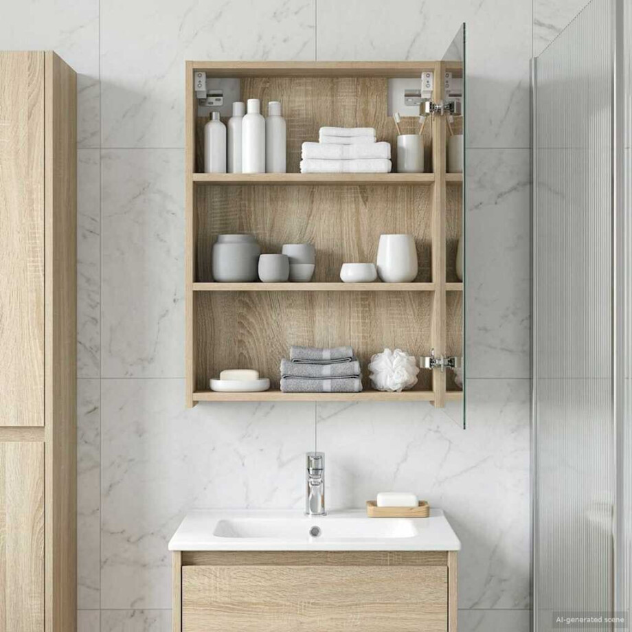 vidaXL Badkamer spiegelkast met plank Sonoma Eiken 50 x 14,5 x 70 cm afbeelding 1