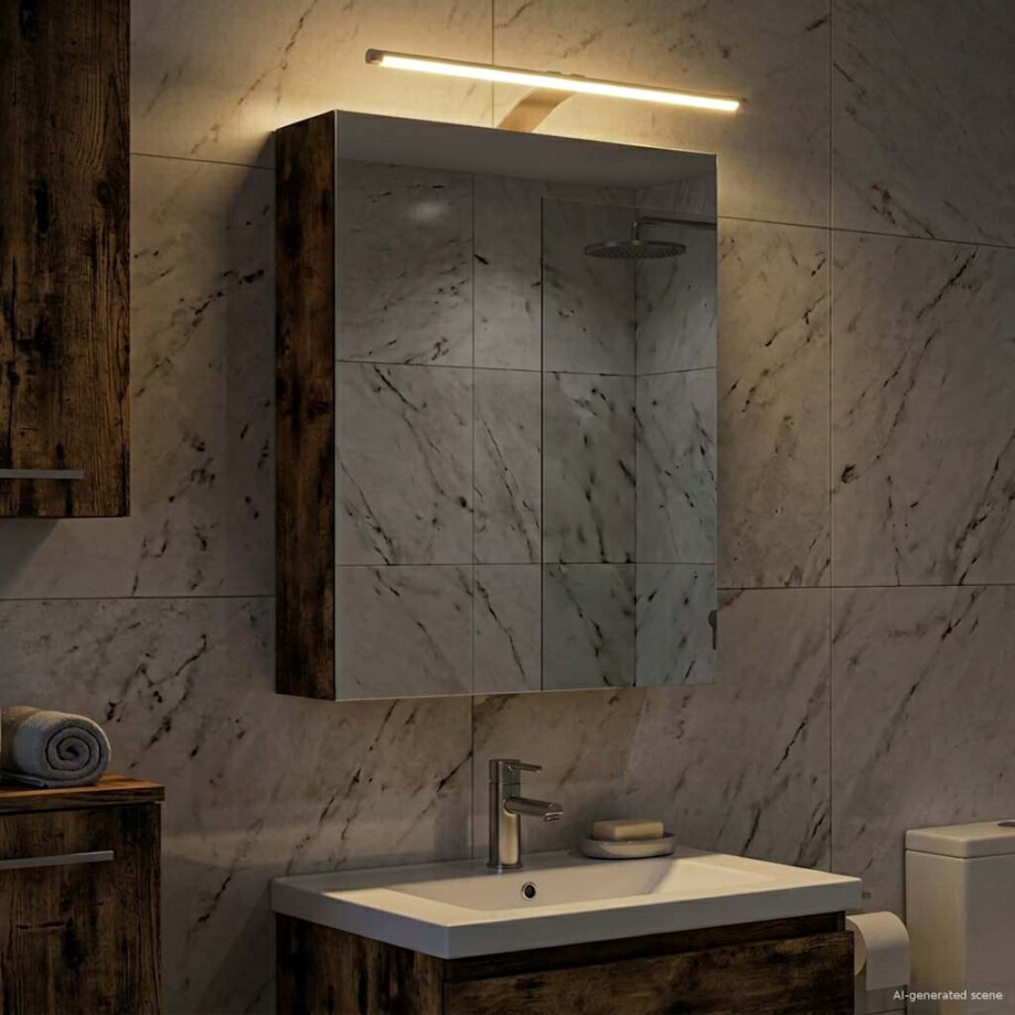 vidaXL Badkamer spiegelkast met plank Gerookt eiken 50 x 14,5 x 70 cm afbeelding 1
