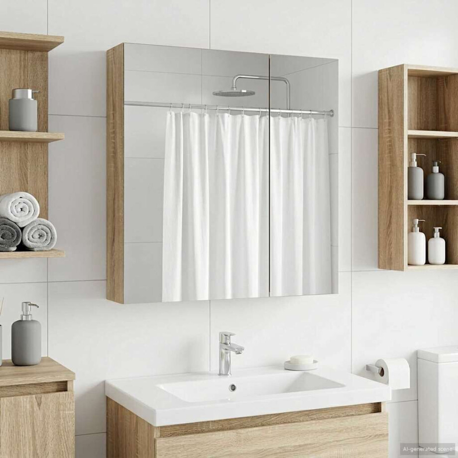 vidaXL Badkamer spiegelkast met plank Sonoma Eiken 60 x 14,5 x 70 cm afbeelding 1