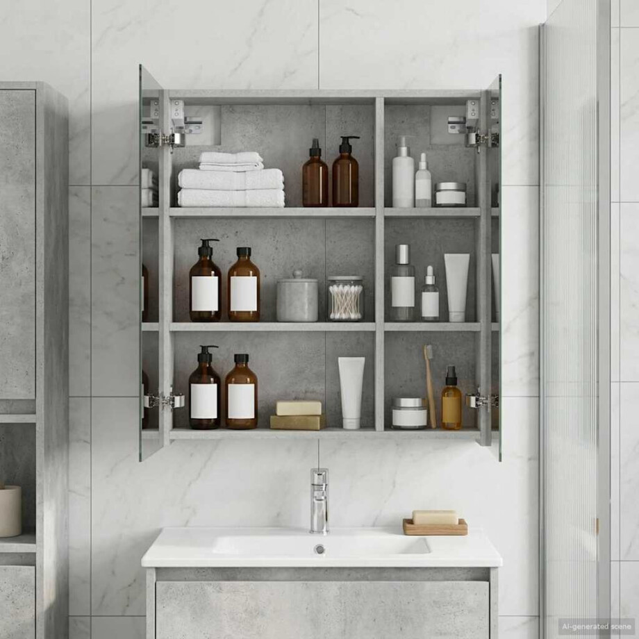 vidaXL Badkamer spiegelkast Beton Grijs 60 x 14,5 x 70 cm Bewerkt hout afbeelding 1