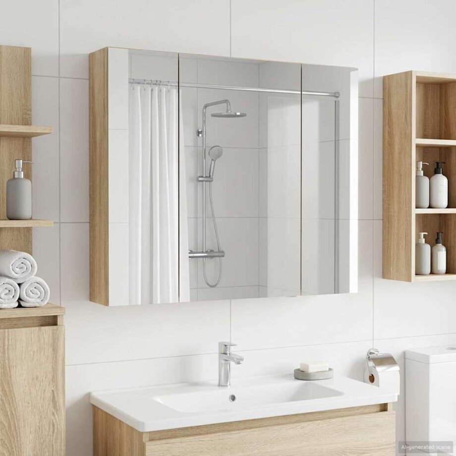 vidaXL Badkamer spiegelkast met plank Sonoma Eiken 80 x 14.5 x 70 cm afbeelding 1