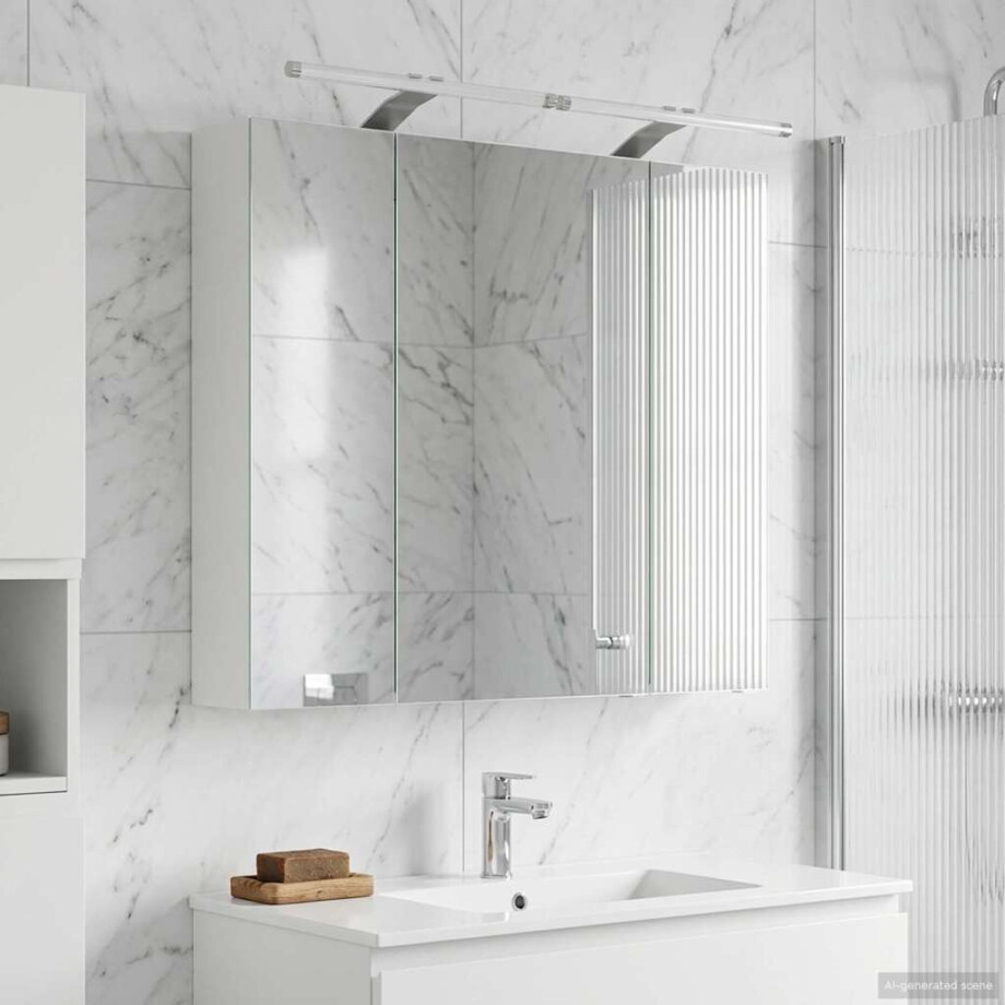 vidaXL Badkamer spiegelkast Wit 80 x 14.5 x 70 cm Bewerkt hout afbeelding 1
