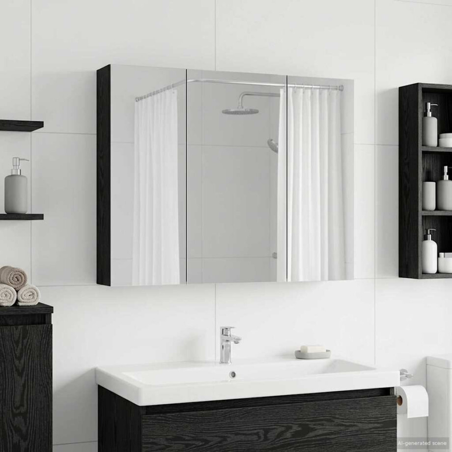 vidaXL Badkamer spiegelkast met plank Zwart Eiken 100 x 14,5 x 70 cm vidaXL Badkamer spiegelkast met plank Zwart Eiken 100 x 14,5 x 70 cm afbeelding 1