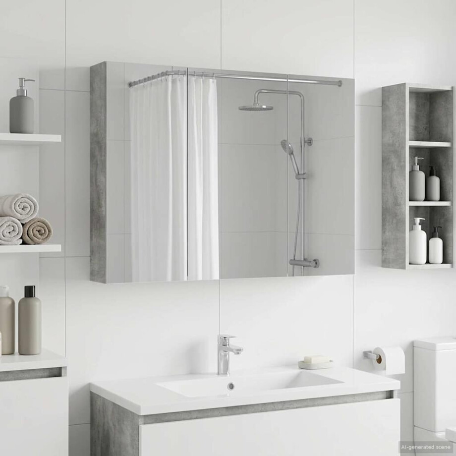 vidaXL Badkamer spiegelkast met plank Beton Grijs 100 x 14,5 x 70 cm afbeelding 1