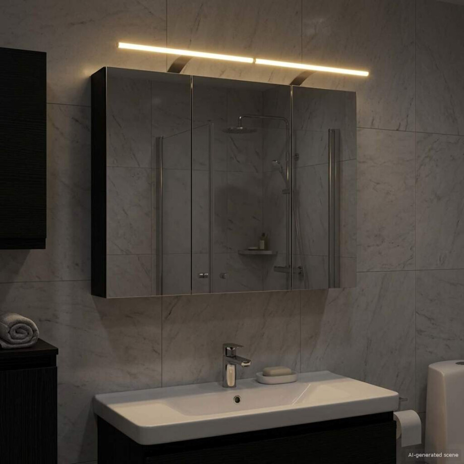 vidaXL Badkamer spiegelkast met plank Zwart Eiken 100 x 14,5 x 70 cm vidaXL Badkamer spiegelkast met plank Zwart Eiken 100 x 14,5 x 70 cm afbeelding 1