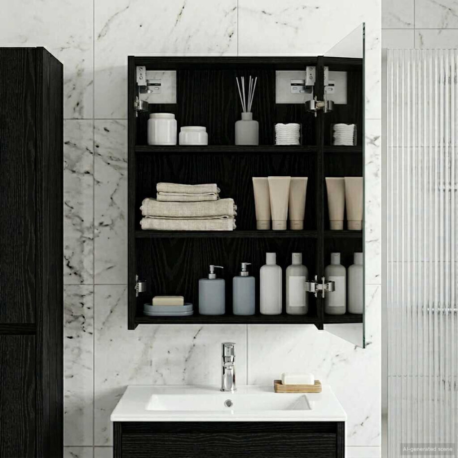 vidaXL Badkamer spiegelkast Zwart Eiken 43 x 16 x 62.5 cm Bewerkt hout afbeelding 1