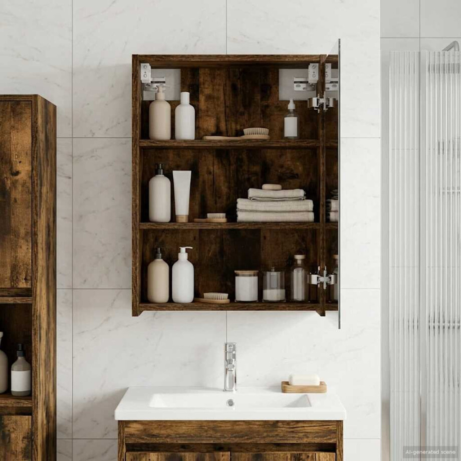 vidaXL Badkamer spiegelkast met plank Gerookt eiken 43 x 16 x 62.5 cm vidaXL Badkamer spiegelkast met plank Gerookt eiken 43 x 16 x 62.5 cm afbeelding 1