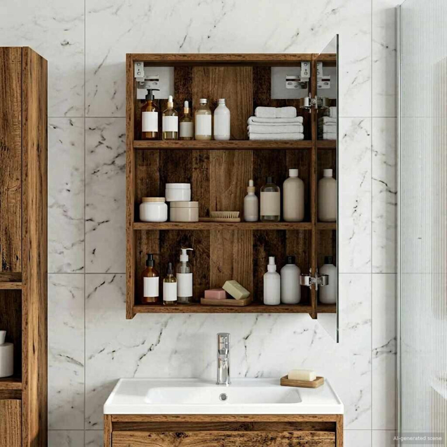 vidaXL Badkamer spiegelkast Oudhout 43 x 16 x 62.5 cm Bewerkt hout vidaXL Badkamer spiegelkast Oudhout 43 x 16 x 62.5 cm Bewerkt hout afbeelding 1