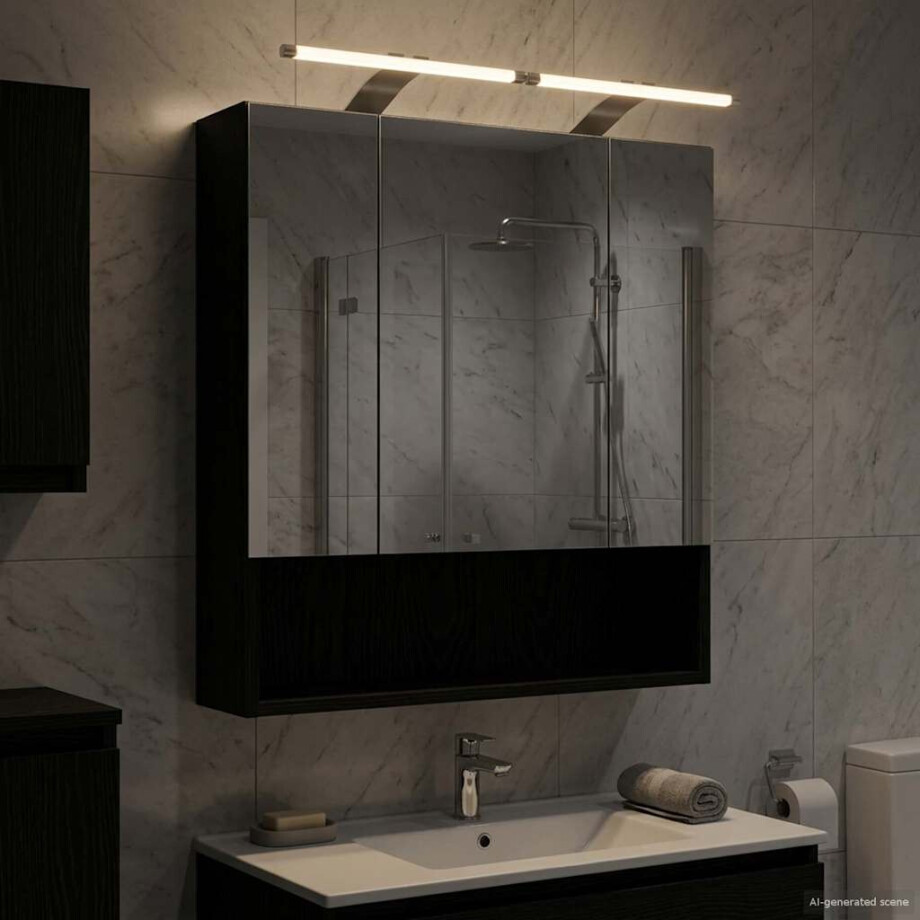 vidaXL Badkamer spiegelkast Zwart Eiken 60 x 14.5 x 70 cm Bewerkt hout afbeelding 1