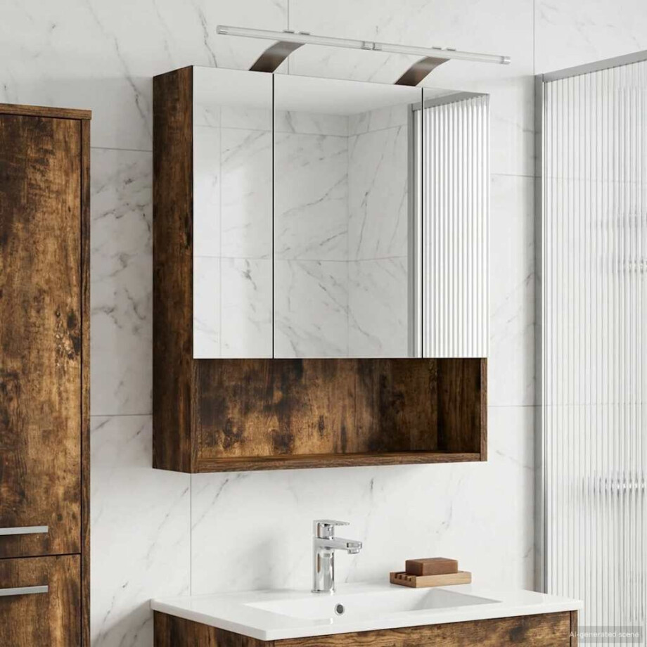 vidaXL Badkamer spiegelkast met plank Gerookt eiken 60 x 14.5 x 70 cm afbeelding 1