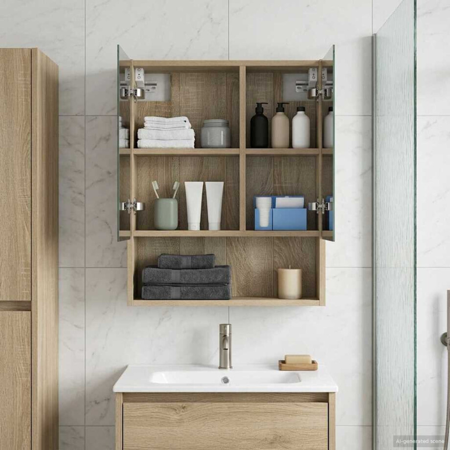 vidaXL Badkamer spiegelkast met plank Sonoma Eiken 50 x 14,5 x 70 cm afbeelding 1