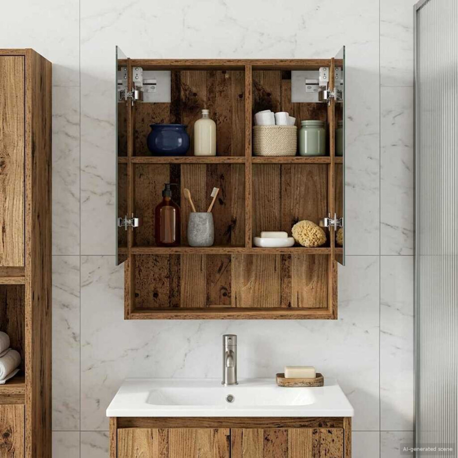 vidaXL Badkamer spiegelkast Oudhout 50 x 14,5 x 70 cm Bewerkt hout vidaXL Badkamer spiegelkast Oudhout 50 x 14,5 x 70 cm Bewerkt hout afbeelding 1
