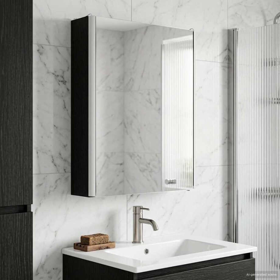 vidaXL Badkamer spiegelkast Zwart Eiken 43 x 11,5 x 60,5 cm afbeelding 1