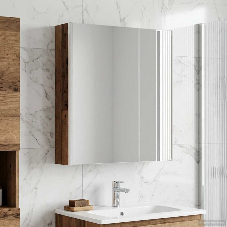 vidaXL Badkamer spiegelkast Oudhout 63,5 x 15,5 x 70 cm Bewerkt hout afbeelding 1