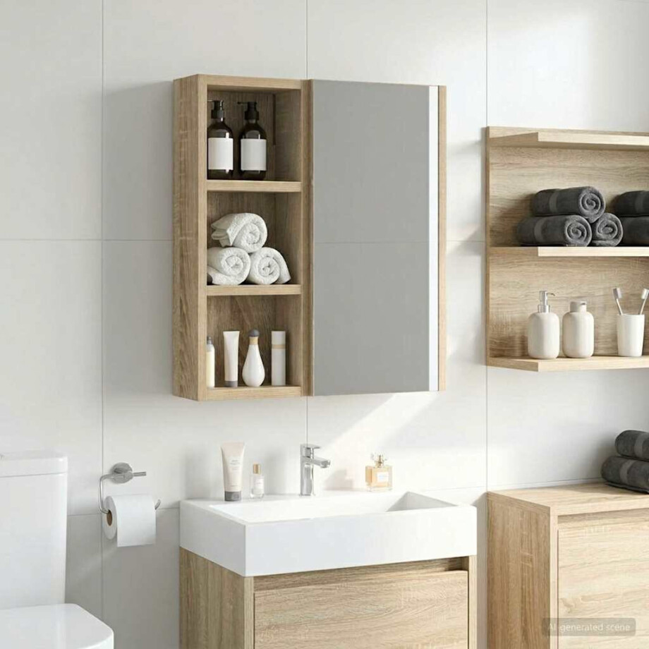 vidaXL Badkamer wandkast met plank Sonoma Eiken 20 x 10 x 50 cm afbeelding 1