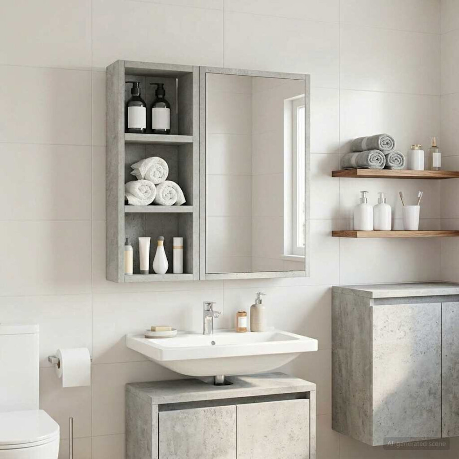 vidaXL Badkamer wandkast met plank Beton Grijs 20 x 10 x 50 cm afbeelding 1
