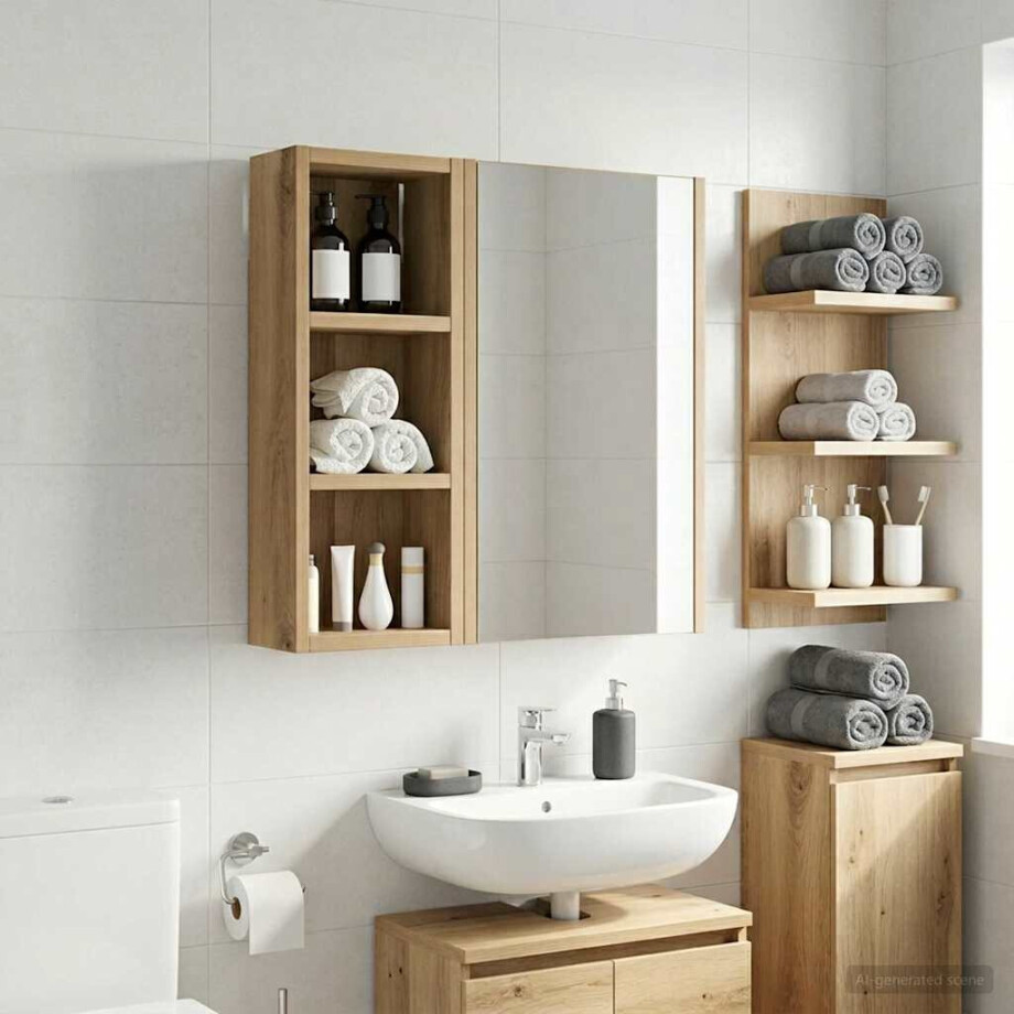 vidaXL Badkamer wandkast met plank Ambachtelijk eiken 20 x 10 x 50 cm afbeelding 1