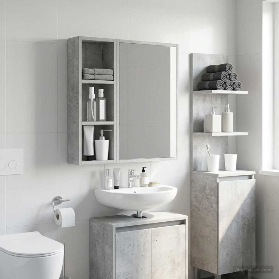 vidaXL Badkamer wandkast met plank Beton Grijs 20 x 10 x 60,5 cm afbeelding 1