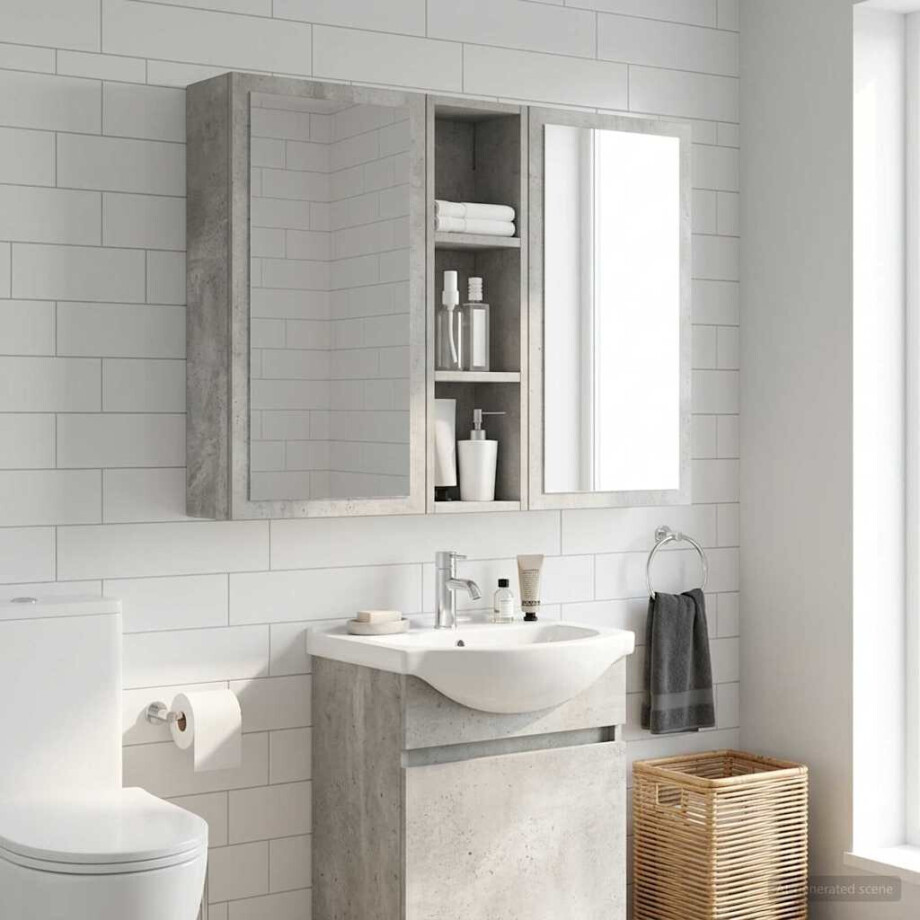 vidaXL Badkamer wandkast met plank Beton Grijs 20 x 14 x 70 cm afbeelding 1