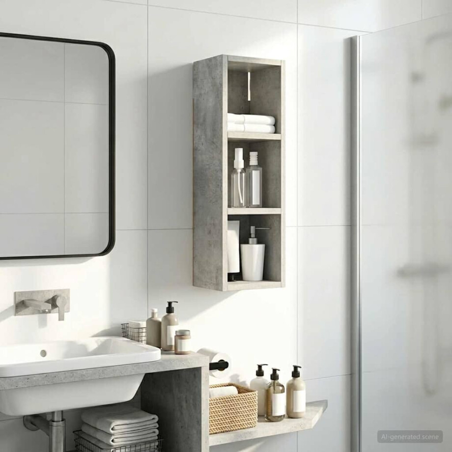 vidaXL Badkamer wandkast met plank Beton Grijs 20 x 16 x 62,5 cm afbeelding 1