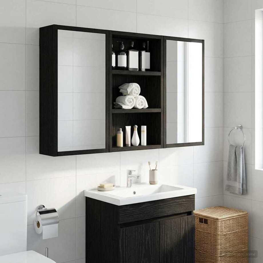 vidaXL Badkamer wandkast Zwarte Eik 30 x 10 x 50 cm Geconstrueerd hout afbeelding 1