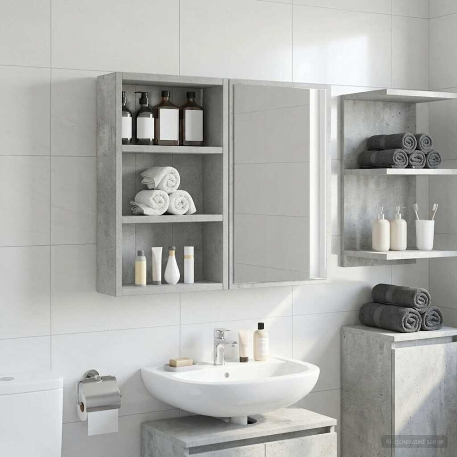 vidaXL Badkamer wandkast met plank Beton Grijs 30 x 10 x 50 cm vidaXL Badkamer wandkast met plank Beton Grijs 30 x 10 x 50 cm afbeelding 1