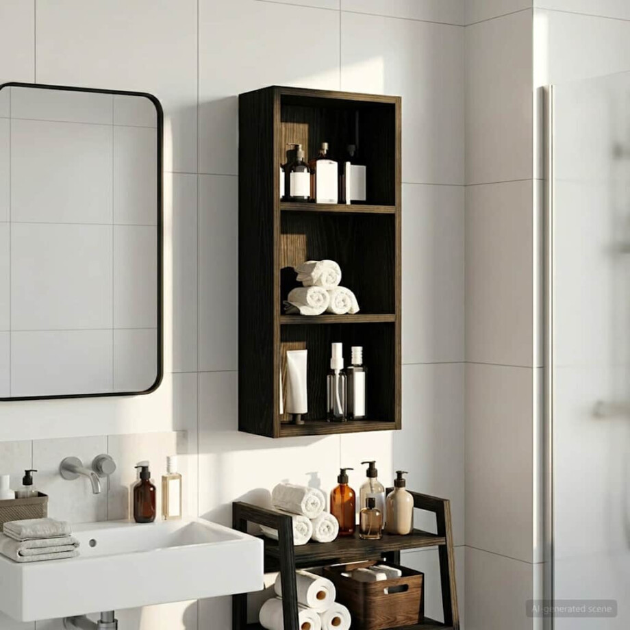 vidaXL Badkamer wandkast Zwarte Eik 30 x 14 x 70 cm Geconstrueerd hout afbeelding 1