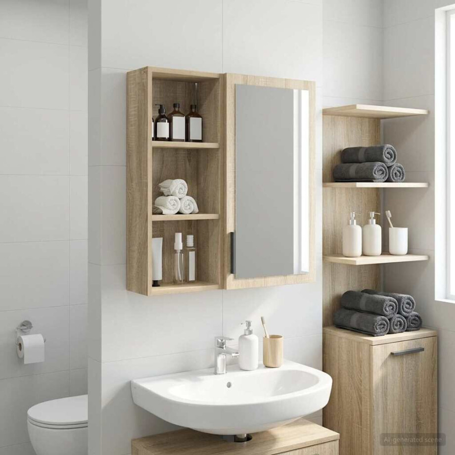 vidaXL Badkamer wandkast met plank Sonoma Eiken 30 x 14 x 70 cm vidaXL Badkamer wandkast met plank Sonoma Eiken 30 x 14 x 70 cm afbeelding 1
