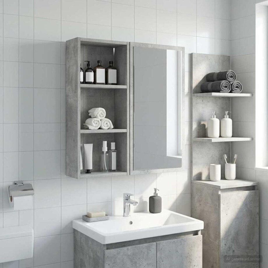 vidaXL Badkamer wandkast met plank Beton Grijs 30 x 14 x 70 cm vidaXL Badkamer wandkast met plank Beton Grijs 30 x 14 x 70 cm afbeelding 1