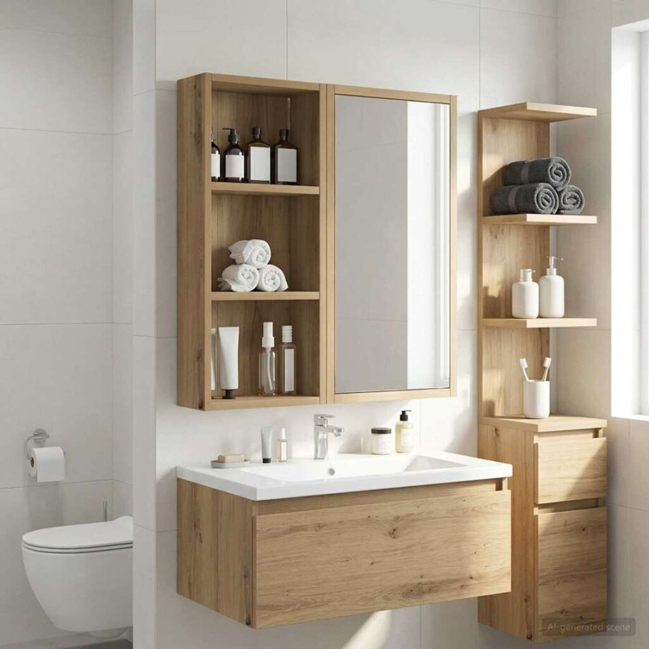 vidaXL Badkamer wandkast met plank Ambachtelijk eiken 30 x 14 x 70 cm vidaXL Badkamer wandkast met plank Ambachtelijk eiken 30 x 14 x 70 cm afbeelding 1