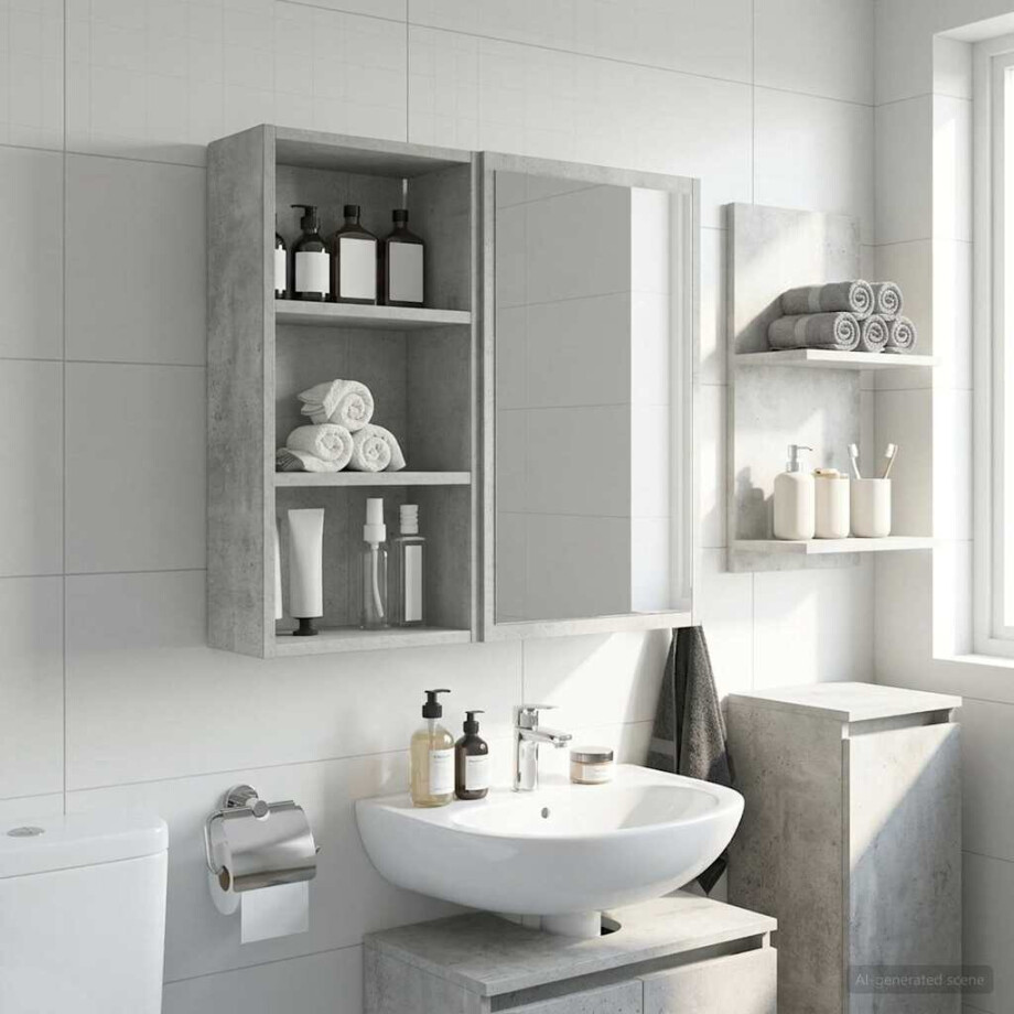 vidaXL Badkamer wandkast met plank Beton Grijs 30 x 16 x 62,5 cm afbeelding 1