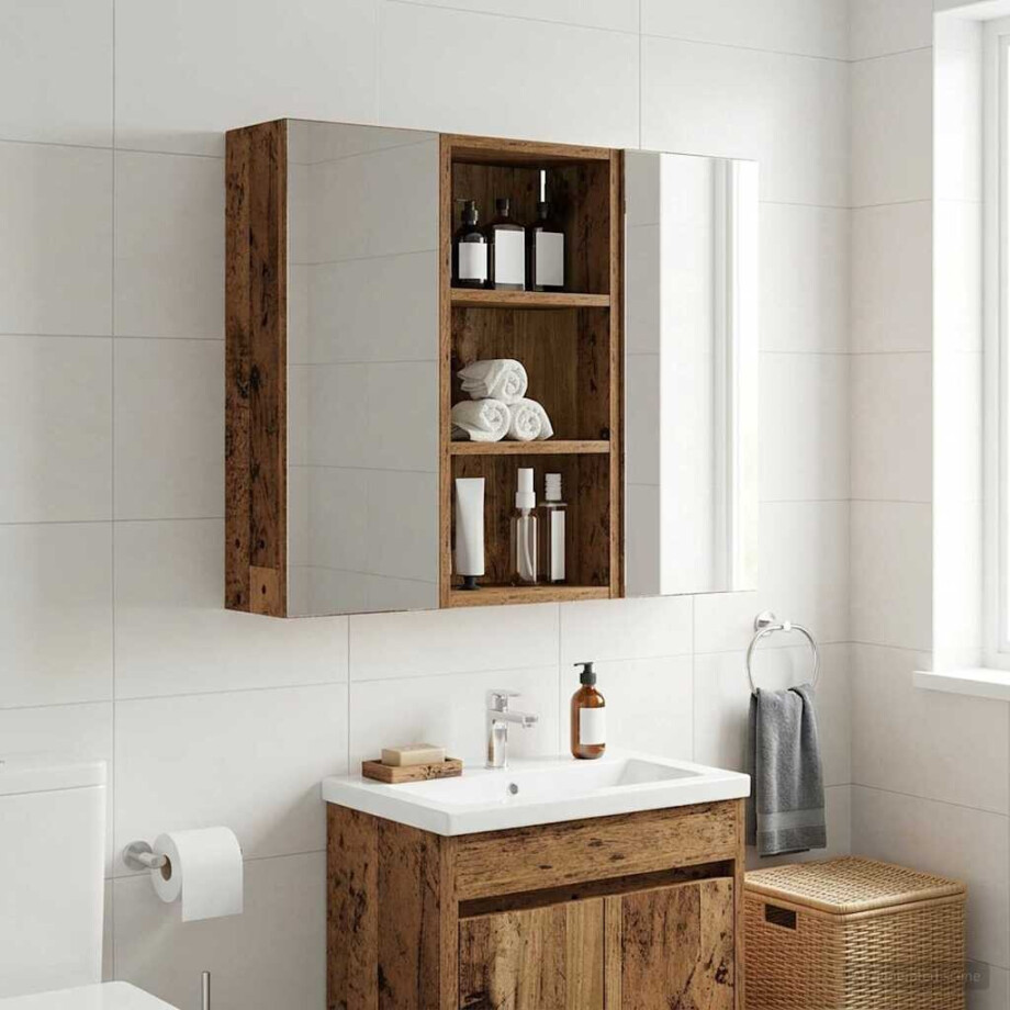vidaXL Badkamer wandkast Oudhout 30 x 16 x 62,5 cm Geconstrueerd hout afbeelding 1
