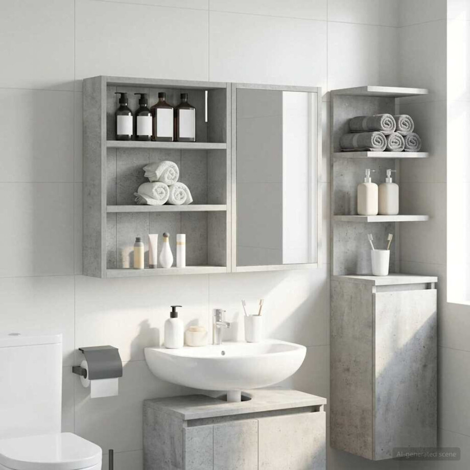 vidaXL Badkamer wandkast met plank Beton Grijs 40 x 10 x 50 cm afbeelding 1