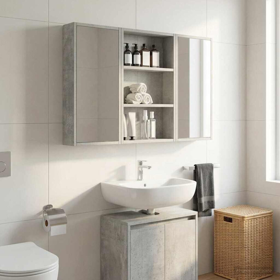 vidaXL Badkamer wandkast met plank Beton Grijs 40 x 10 x 60,5 cm afbeelding 1