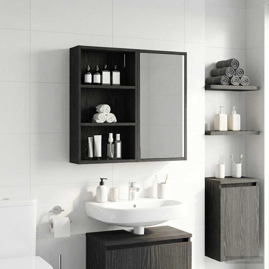 vidaXL Badkamer wandkast Zwarte Eik 40 x 14 x 70 cm Geconstrueerd hout afbeelding 1