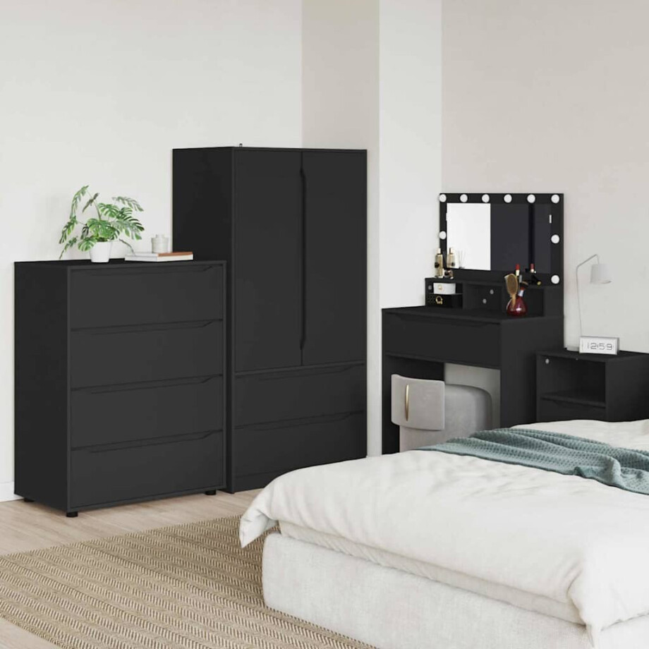 vidaXL Opslagkasten 2 pcs Zwart 80 x 48 x 105 cm Bewerkt hout afbeelding 1