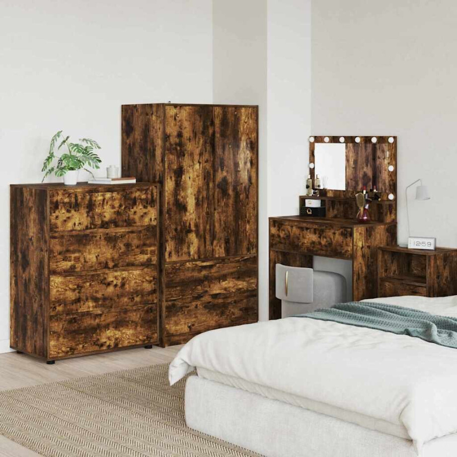 vidaXL Opslagkasten 2 pcs Gerookt eiken 80 x 48 x 105 cm Bewerkt hout afbeelding 1